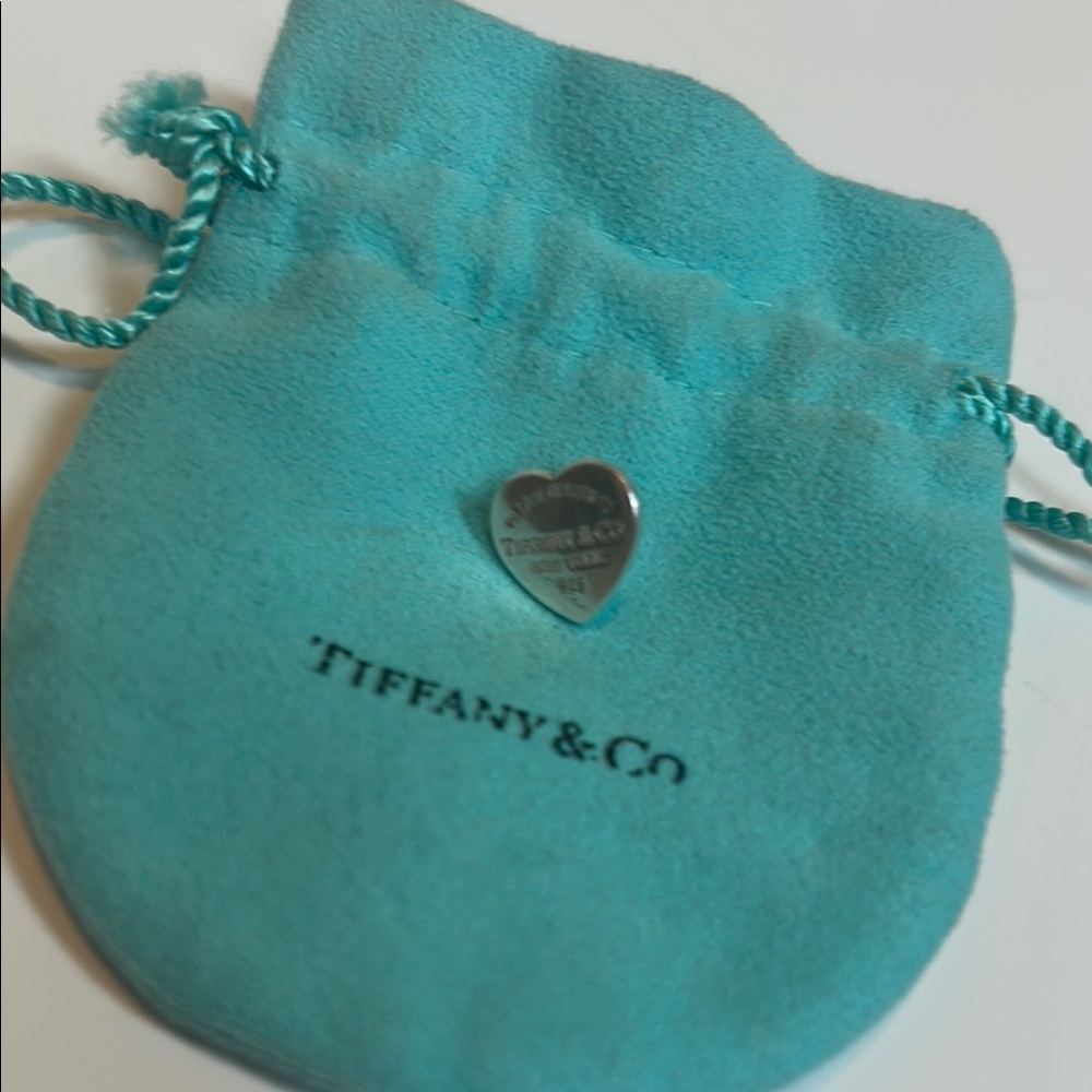Tiffany & Co. Silver Heart Charm with Turquoise Pouch